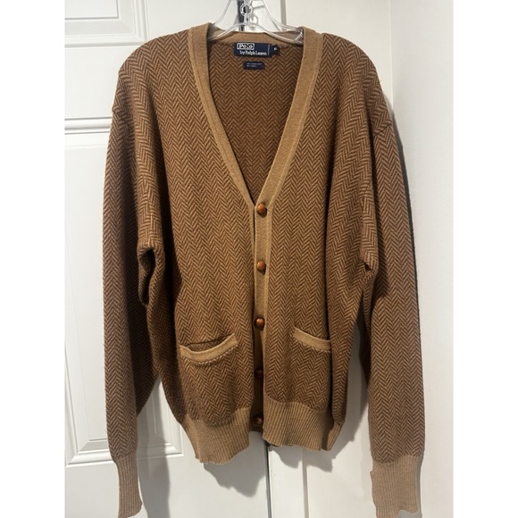 Ralph Lauren Other - Vintage Ralph Lauren Camel Brown Herringbone Camelhair Cardigan Men's XL 80s/90s